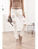 Tailored jeans with holes, cream 015 - Online store - Boutique